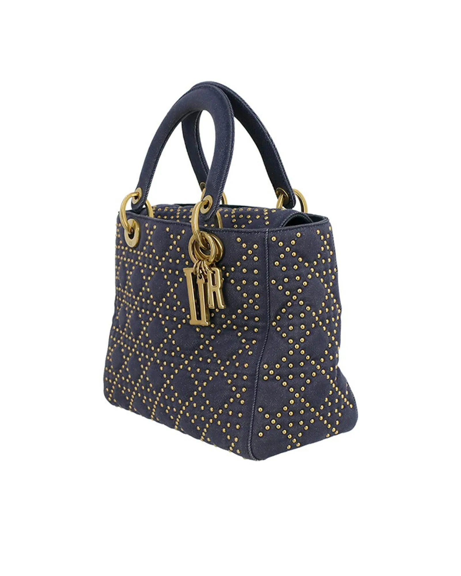 Studded Denim Supple Lady Bag with Detachable Strap