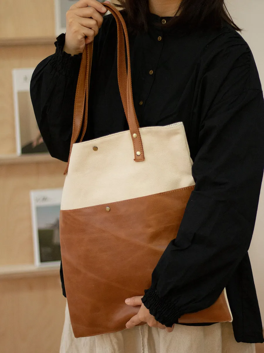 Two Tone Canvas Tote Canvas And Leather Tote Bag Canvas Leather Tote Bag Canvas And Leather Bag