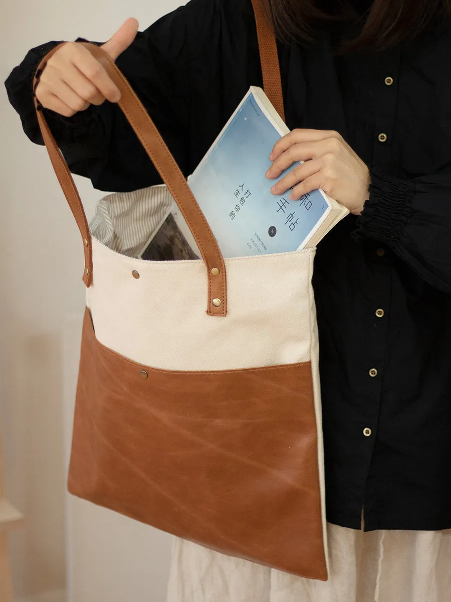 Two Tone Canvas Tote Canvas And Leather Tote Bag Canvas Leather Tote Bag Canvas And Leather Bag