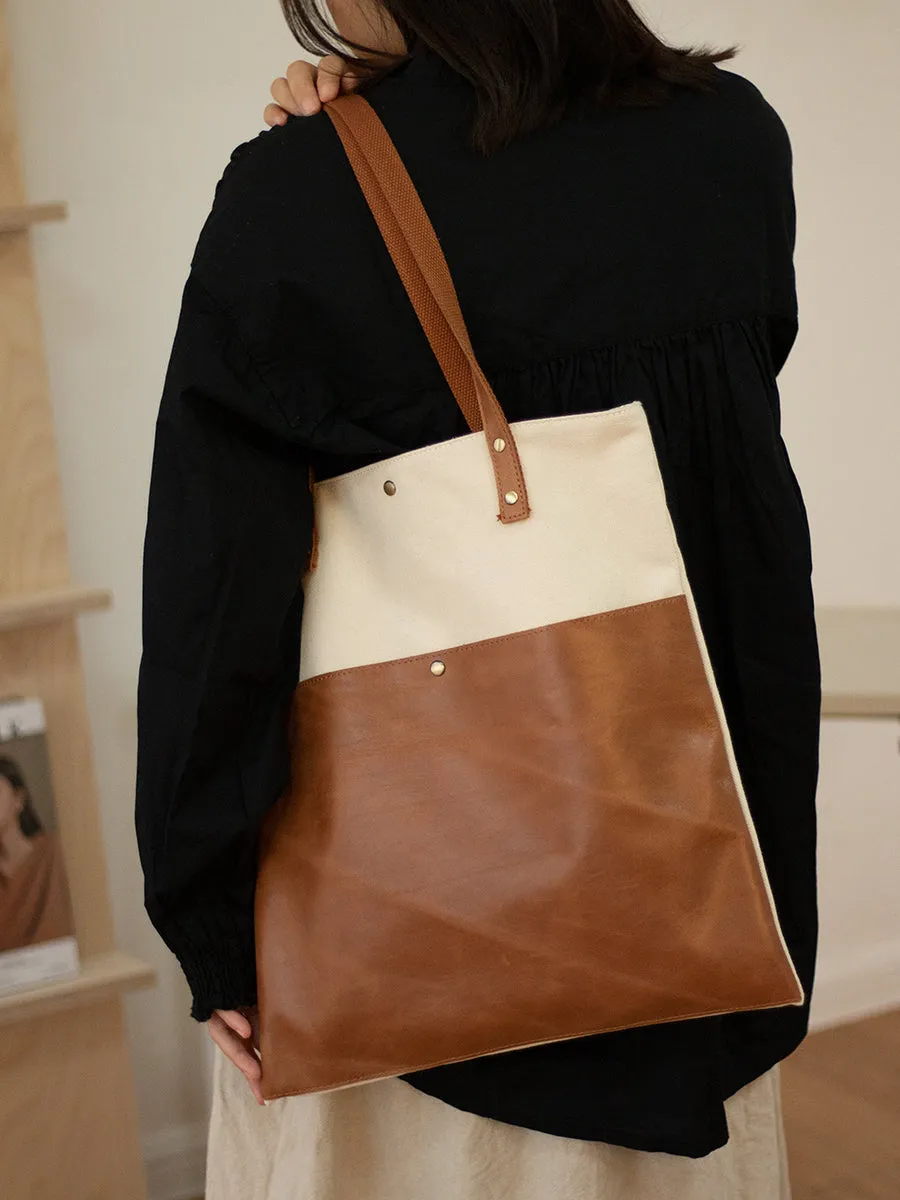 Two Tone Canvas Tote Canvas And Leather Tote Bag Canvas Leather Tote Bag Canvas And Leather Bag