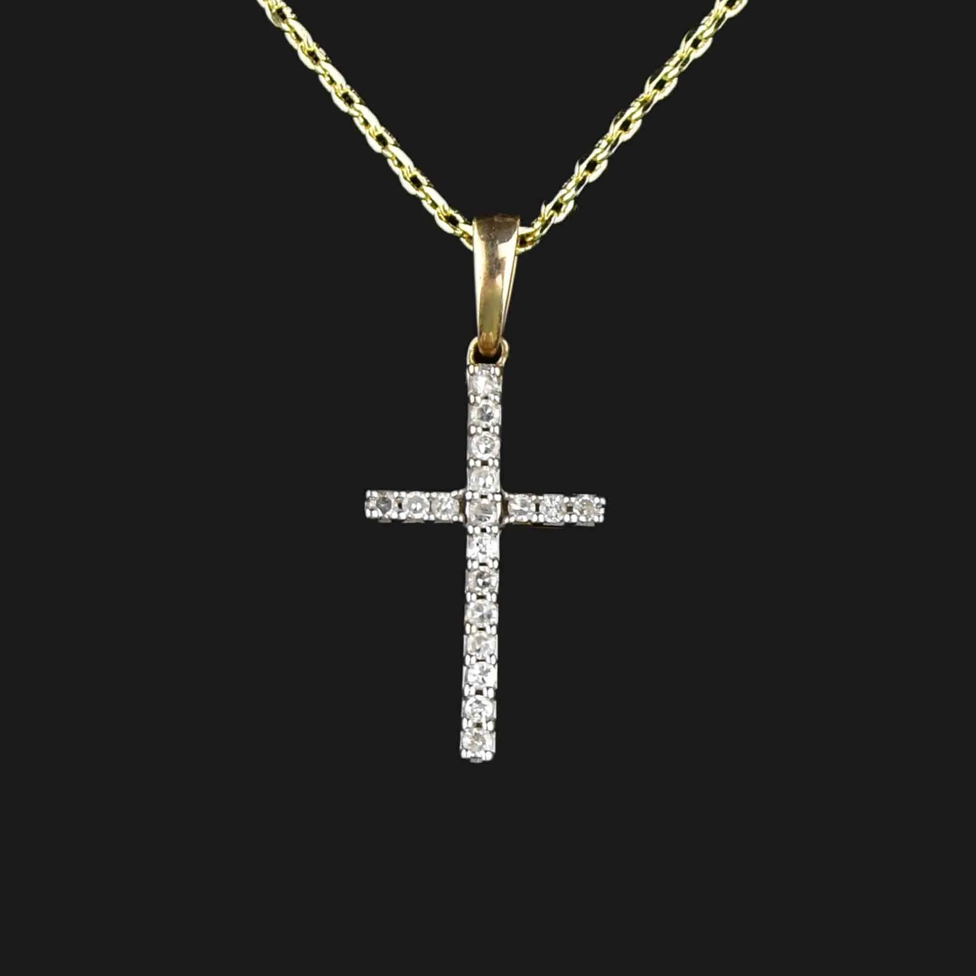 Vintage 10K Gold Diamond Cross Pendant Necklace