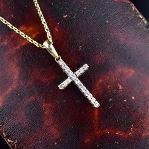 Vintage 10K Gold Diamond Cross Pendant Necklace