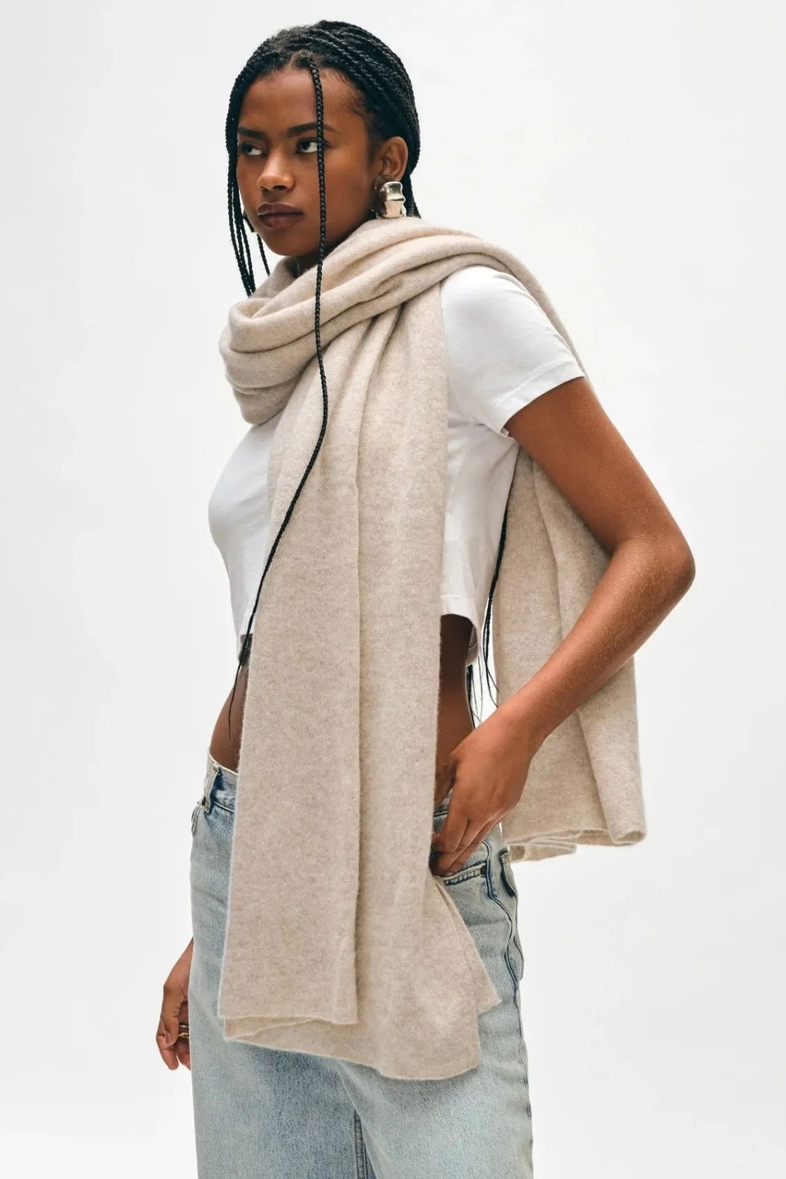 White   Warren - Cashmere Travel Wrap (sand wisp heather)